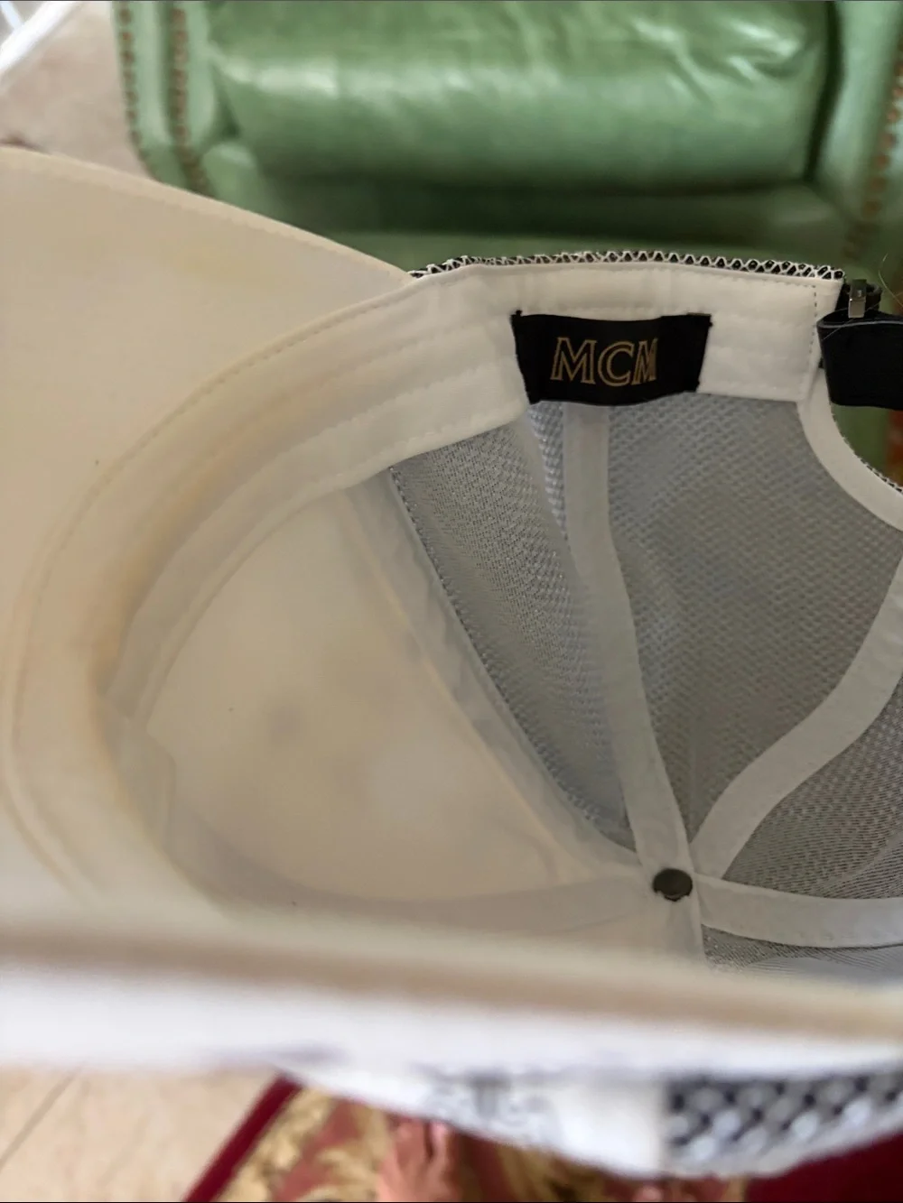 MCM White and Black Monogram Mesh Baseball Cap PRICE NONNEGOTIABLE